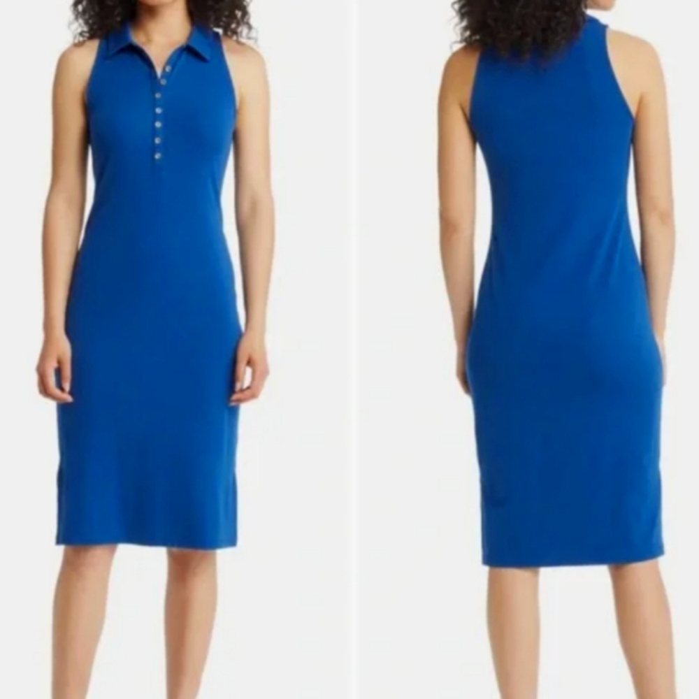 Lilly Pulitzer Reema Sleeveless Polo Dress Blue Jersey Bodycon Shift Size S